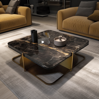 Table console de salon personnalisée de luxe, unique, marron doré, avec plateau en marbre