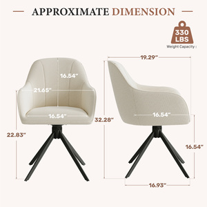 Silla de Comedor Giratoria Reclinable de Lino Beige Moderno con Respaldo Ergonómico y Rotación de 360 Grados para Hogar, Restaurante y Hotel - Product Image 6