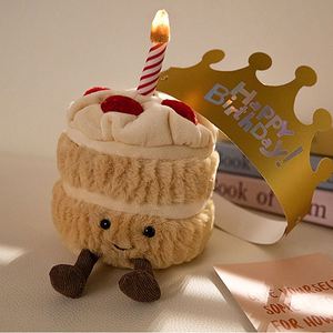 Jouet interactif musical d'anniversaire avec lumières, gâteau en peluche doux avec couronne et carte, cadeau amusant pour les fêtes d'enfants - Product Image 2