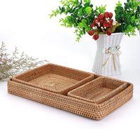 Plateau de service en rotin, plateau organisateur en osier tissé à la main, plateau rectangulaire pour le petit-déjeuner, les boissons, les collations, les fruits