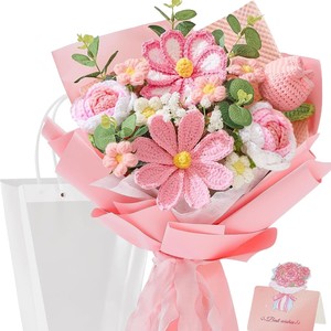 Bouquet de fleurs en laine crochetées à la main, roses mélangées, fleurs tricotées, décoration de cadeau de fête, rose, violet, jaune, bleu, rouge, orange - Product Image 5