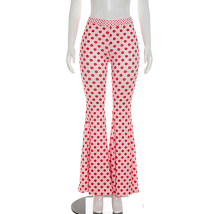 Viviblook Q26PT084 Nuevos pantalones casuales para mujer, pantalones acampanados con estampado de lunares, ajustados y a la moda para damas - Product Image 1