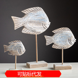 ชุดรูปปั้นปลาไม้แกะสลักด้วยมือ 2 ชิ้น สไตล์เมดิเตอร์เรเนียน สำหรับตกแต่งโต๊ะทำงานที่บ้านหรือสำนักงาน - Product Image 5