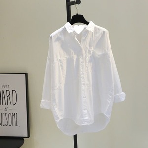 Camicetta da donna a maniche lunghe, monopetto, con colletto a risvolto, tinta unita bianca, vestibilità ampia, stile casual per la <span class=keywords><strong>mezza</strong></span> <span class=keywords><strong>stagione</strong></span> - Product Image 4