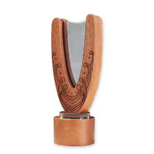 V-Shaped Blank Handmade Crystal Awards Custom logo trophy with wooden base for winners with nice gift box package