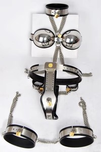 Dispositif de chasteté masculin en acier inoxydable et silicone, 10 pièces/ensemble, cage de chasteté, ceinture de bondage, menottes, esclave sexuel adulte - Product Image 4