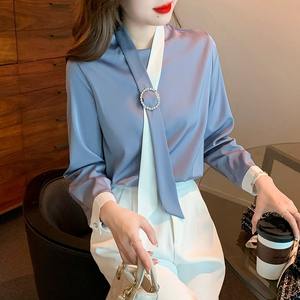 Nuove camicetta da donna con scollo a fiocco bianco blu in Chiffon camicia Blusas Mujer De <span class=keywords><strong>Moda</strong></span> magliette da donna 9848 # - Product Image 2