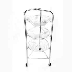 High Quality 3/4 Tier Kitchen Trolley Round <strong>Vegetable</strong> Fruit Cart Trolley Storage Rack <strong>Basket</strong> <strong>Stand</strong> - Product Image 3