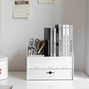 Boîte de rangement de bureau rectangulaire à 2 niveaux, organisateur de bureau minimaliste, porte-documents en plastique PP, type sur pied - Product Image 4
