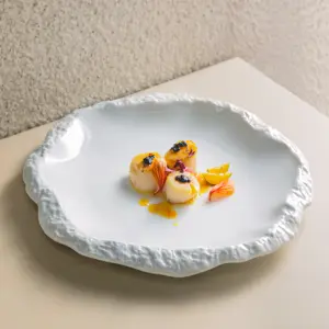 NEW Ceramic Dinner Tableware INS Style Pasta Spaghetti Salad Dessert Serving Cold Dish Rock Shape Platter Restaurant Porcelain