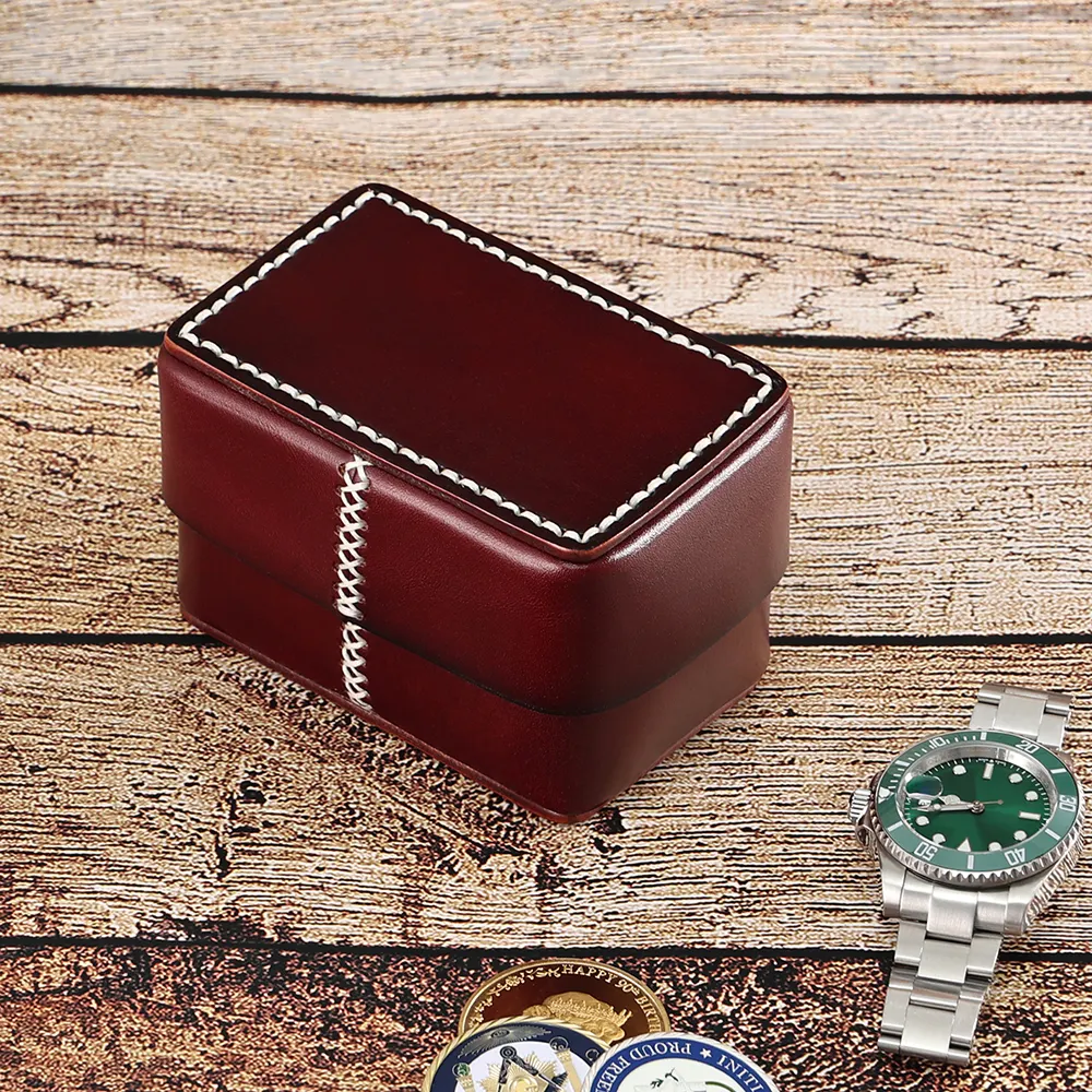 Custom Logo Luxury Packaging Watch Box cowhide Leather Watch Gift Case For Travel Leather Watch Boxes
