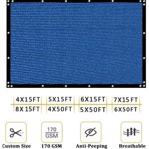 4/5/6ft Heavy Duty Blue <b>Privacy</b> <b>Screen</b> <b>Fence</b> Outdoor Shade Cloth Mesh Barrier with Zip Ties HDPE Cable Included - Product Image 3