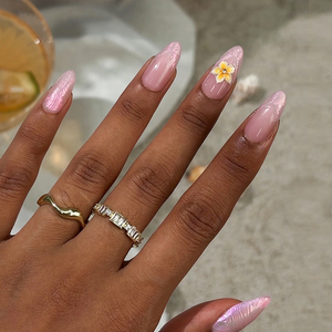 Uñas Postizas de Gel Suave con Diseño Floral 3D de Almendra Mediana de Alta Calidad, Venta al por Mayor, Uñas Artificiales Francesas para Verano y Playa, de Presión - Product Image 1