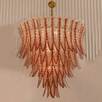 Lustre vintage en verre de Murano rouge transparent italien, forme de feuille, lampe en verre