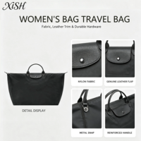 Sac de voyage grand format pour achats groupés, en nylon imperméable avec garniture en cuir véritable, idéal pour les courts séjours d'affaires