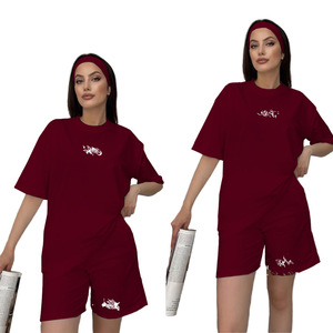 Conjunto de Tops y Shorts Holgados con Estampado de Letras para Mujer, Ropa Deportiva Casual de Verano, por Encima de la Rodilla, de Poliéster y Algodón, Cuello Redondo - Product Image 2