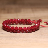 Bracelet en grenat facetté de 6 mm, double rangée, tressé à la main, bracelet pour femme, bijoux de méditation et d'équilibre, cadeau pour la fête des mères