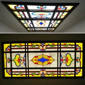 Handmade Mosaic Stained Glass Ceiling Roof Panel Tiffany Stained Leaded Glass Lighting Ceiling Decorative Stained Glass Skylight