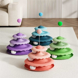 Beyaz kovalamaca topları ile 4-tier kaydırıcı ray oyuncak kedi kulesi çevre dostu plastik pikap kedi pikap oyuncaklar - Product Image 3