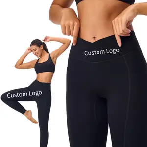 Grosir kustom cetak LOGO legging olahraga ikat celup tinggi pinggang gym yoga kerut legging untuk wanita