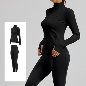 Oferta Especial de Fábrica: Conjunto de Yoga de 2 Piezas, Chaqueta con Cierre, Top de Yoga, Pantalones Levanta Glúteos, <span class=keywords><strong>Ropa</strong></span> Deportiva para Mujer, Transpirable y sin Costuras - Product Image 3