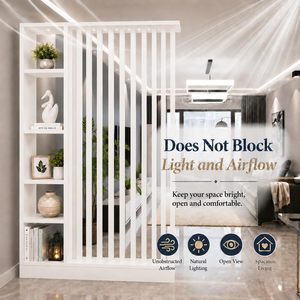 SENYU Modern <b>White</b> Room Divider with Storage Shelf <b>Bookcase</b> Partition Vertical Slats Screen for Living Room - Product Image 2