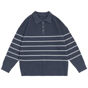 Wholesale Mens Varsity Sweater Classic Simple Style Cashmere Polo Neck Pullover Striped College Sweater Vintage