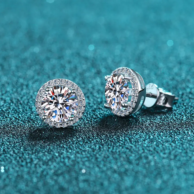 En gros Mode 925 Boucles D'oreilles En Argent Sterling Fine Jewelry 1CT Moissanite Diamant Boucles D'oreilles De Fiançailles
