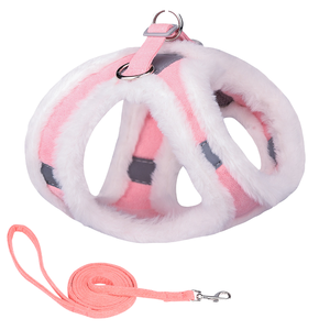 Harnais de luxe écologique anti-traction en polyester à poils de lapin simulés, style gilet épais, pour petits chiens - Product Image 1