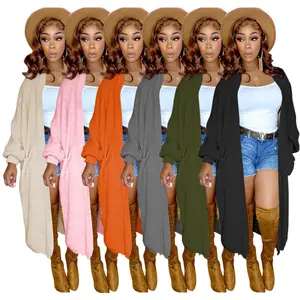 Closeout Solid Loose Long Sweater Cardigan Women Jacket Streetwear Casual Knitted Sweater Cardigan Pocket Cardigan Sweater