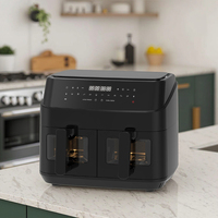 Friteuse à air électrique numérique double porte 5L en plastique, avec 2 paniers, cuisson saine antiadhésive pour usage domestique et hôtelier