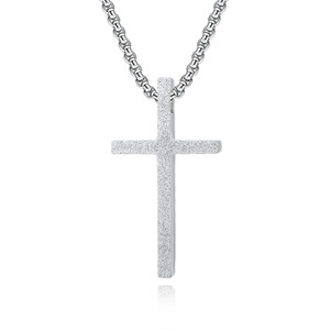 Frosted <b>Titanium</b> Steel Cross Necklace Pendant Unisex Stainless Steel Minimalist Gift Jewelry - Product Image 5