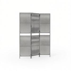 Divisorio per Stanza a 3 Pannelli in Polyrattan Grigio, Pieghevole, Design Moderno - Product Image 1
