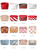 Panier de rangement pliable en cuir PU, tissé à la main, motif damier or et argent, certifié BSCI, pour cuisine, salle de bain et armoire