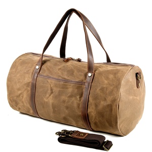 Bolsa de Viaje Retro de Lona con Detalles en Cuero para Hombre, para <span class=keywords><strong>Viajes</strong></span> de Negocios al Aire Libre, Bolsa Cilíndrica de Gran Capacidad, B0110 - Product Image 1