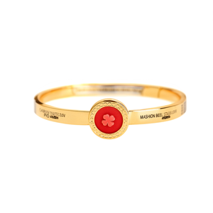 Fashion Bangle 316L Stainless Steel PVD Gold Plating <b>Red</b> Inlay Clover Design - Product Image 2