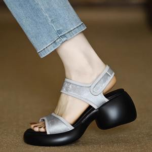 <b>Women's</b> <b>Sandals</b> 2025 Summer French Ankle <b>Strap</b> Office Style Platform High Heels for Petite <b>Women</b> Open Toe Casual Elevator Heels - Product Image 3