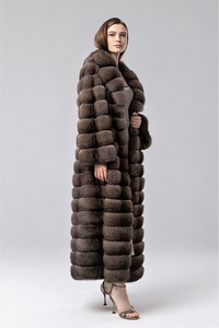 <span class=keywords><strong>Manteau</strong></span> de fourrure de zibeline russe pleine longueur gris argenté de fabrication d'usine - Product Image 4