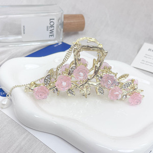 Hepburn Style lumière luxe doux métal Rose gland pince à griffe unisexe haute requin pince arrière de la tête chignon cheveux ac - Product Image 6