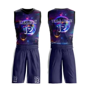 최신 패션 소프트 편안한 농구 싱글 렛 사용자 정의 로고 디지털 인쇄 농구 유니폼 세트 화이트와 블랙