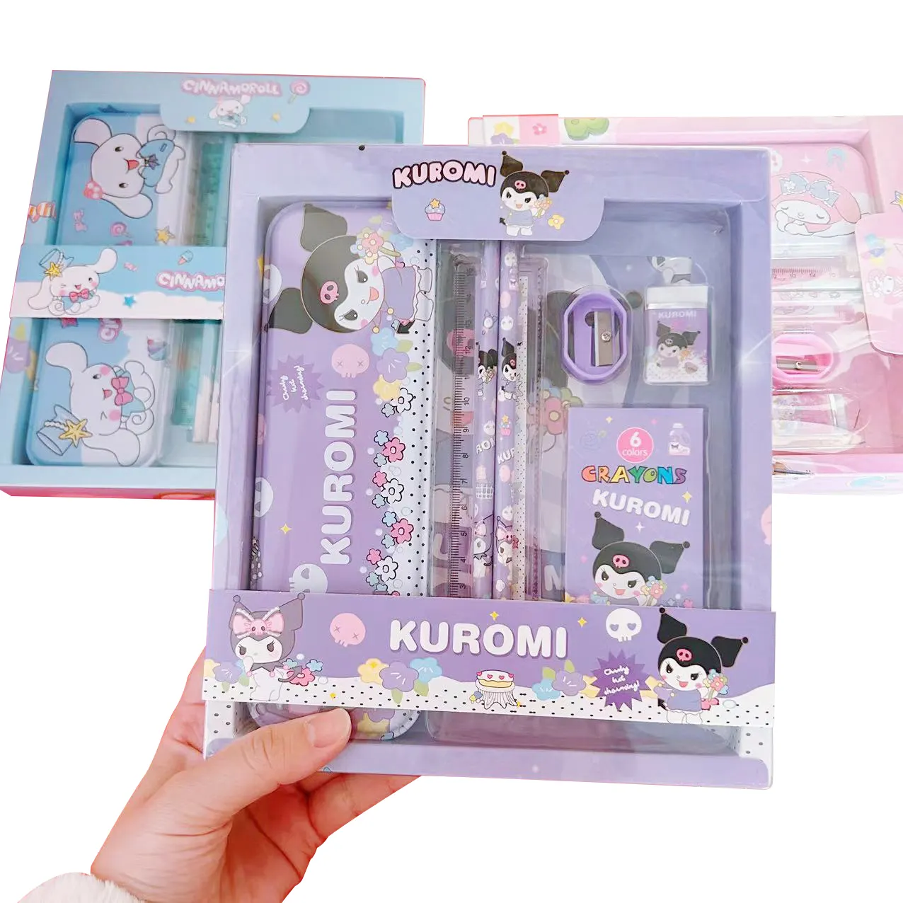 Yubon kawaii sanrioed Stationary Set anime melody kuromi cinnamoroll with pencil box ruler eraser student gifts school supplies