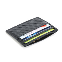 Dompet Kartu Minimalis Pria, Tempat Kartu Kredit Tipis, Dompet Pria Kulit PU Hitam Anyaman, Dompet Mewah untuk Pria