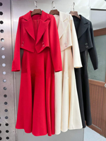 Ensemble deux pièces pour femmes de bureau : Blazer court à manches longues et robe midi sans manches, ensemble élégant et formel pour femmes