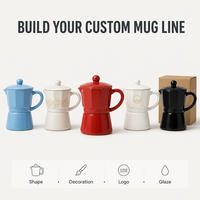 Tazas de Cerámica Creativas con Forma de Cafetera Moka, Tapa en Colores Macaron, Taza de Café de Porcelana, Personalizable OEM ODM, Venta al Por Mayor, Libre de BPA, Apta para Microondas