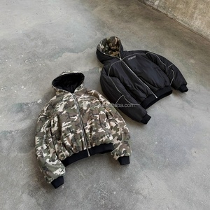 Custom Nylon Zipper <b>Pullover</b> <b>Jackets</b> 3m Reflective Winter Warm Lining Camouflage Waffle Fabric Design <b>Jackets</b> Reversible Hoodies - Product Image 1