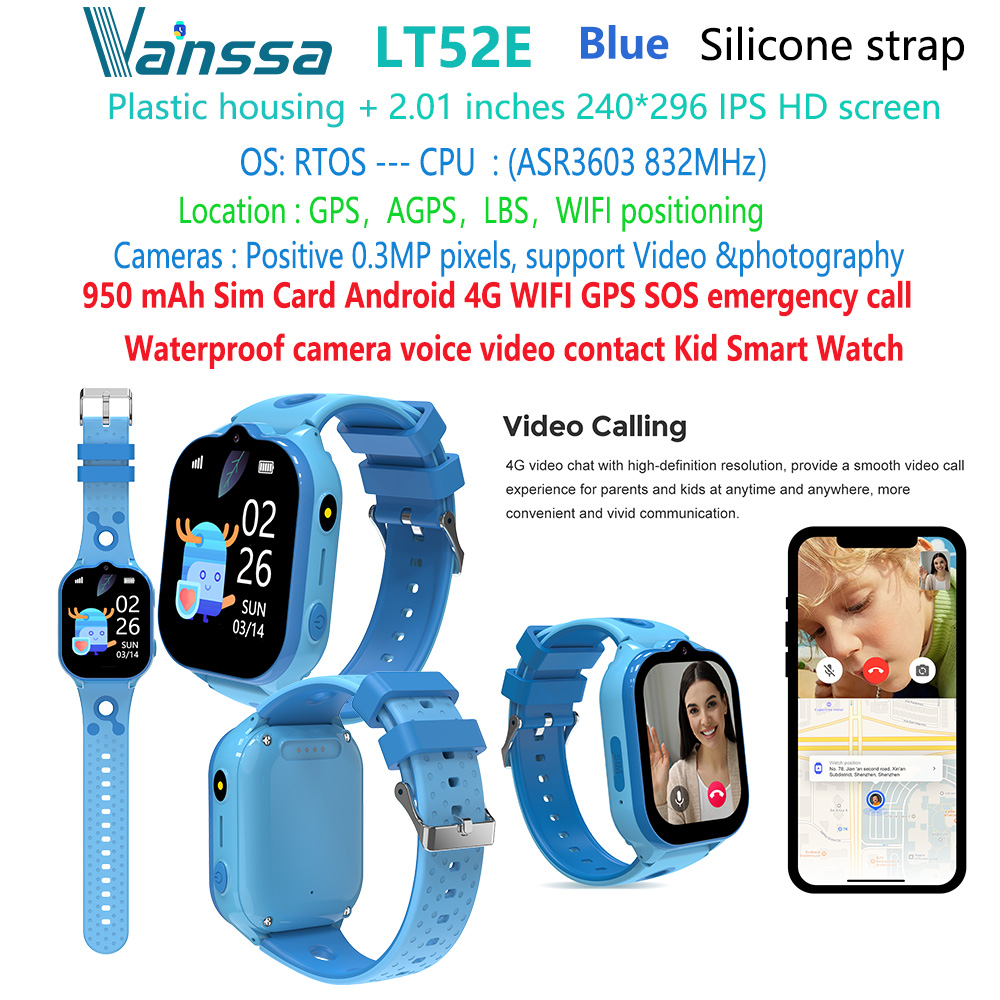 Azul LT52E-niños-niño-4g-gps-sos-reloj-inteligente