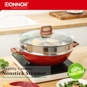 Poêle à frire profonde en aluminium moulé sous pression avec revêtement céramique sain Donnor, <span class=keywords><strong>casserole</strong></span> peu profonde, cuiseur vapeur en acier inoxydable 304, poignée en bakélite - Product Image 2