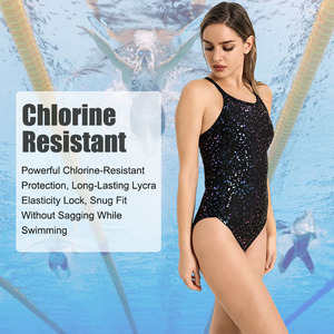 بدلة سباحة نسائية مخصصة بظهر مفتوح، قطعة واحدة، متعددة الألوان، سوداء، للمنافسات والتدريب، مع شعار - Product Image 2