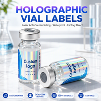 Étiquettes adhésives holographiques arc-en-ciel avec logo personnalisé, autocollants en rouleau imperméables pour flacons en verre d'huiles essentielles de 2 ml, 5 ml, 10 ml