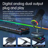 Microphone de bureau USB à condensateur RGB avec sortie XLR, réduction du bruit pour le jeu, le streaming, l'enregistrement de podcasts